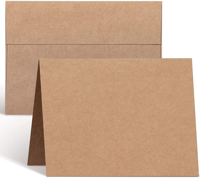 Ohuhu 4x6 Blank Brown Kraft Cards and Self-Seal Envelopes 100 Pack | 4"x6"