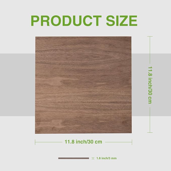 ROBOTIME 6-Pack Laser Wood Sheets | 1/8" & 12 x 12" Basswood + Walnut + Birch -