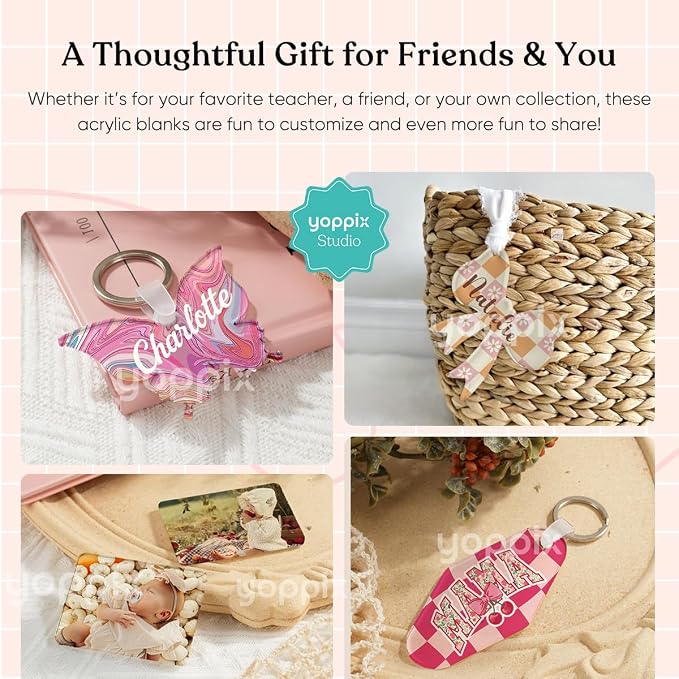 YOPPIX 90 Pcs Sublimation Acrylic Keychain Blank kit,