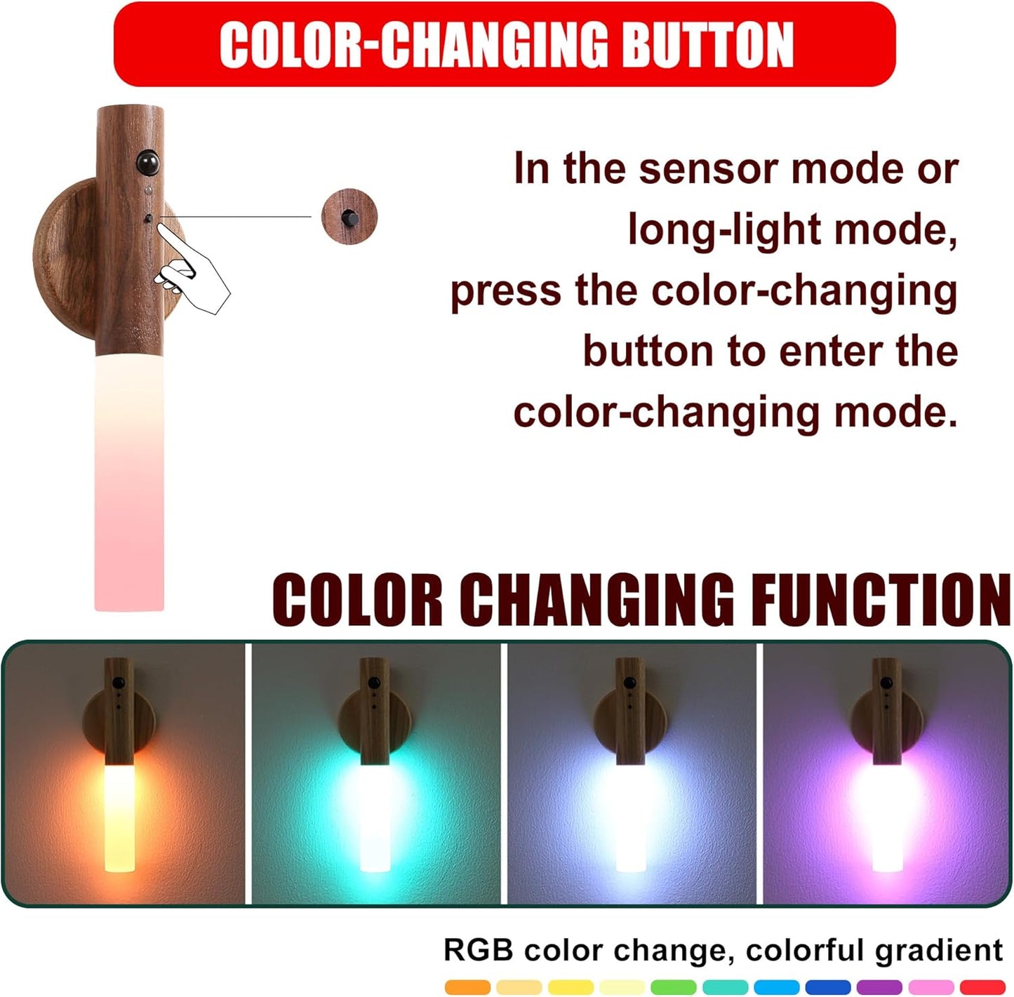 LANDGOO Rechargeable Wooden Night Light for Nursery, Motion-Activated RGB LED Baby Light for Breastfeeding, Toddler Kids Bedroom Décor