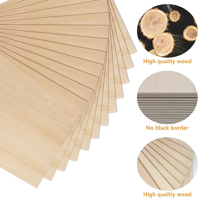 12 Pack Basswood Sheets for Crafts 12 x 18 x 1/8 in, 3mm Thick Unfinished