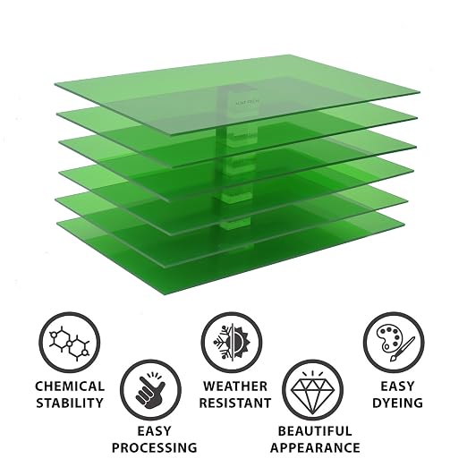 6 PCS Transparent Green Cast Acrylic Sheets 8" x 12" x 0.118", Plexiglass