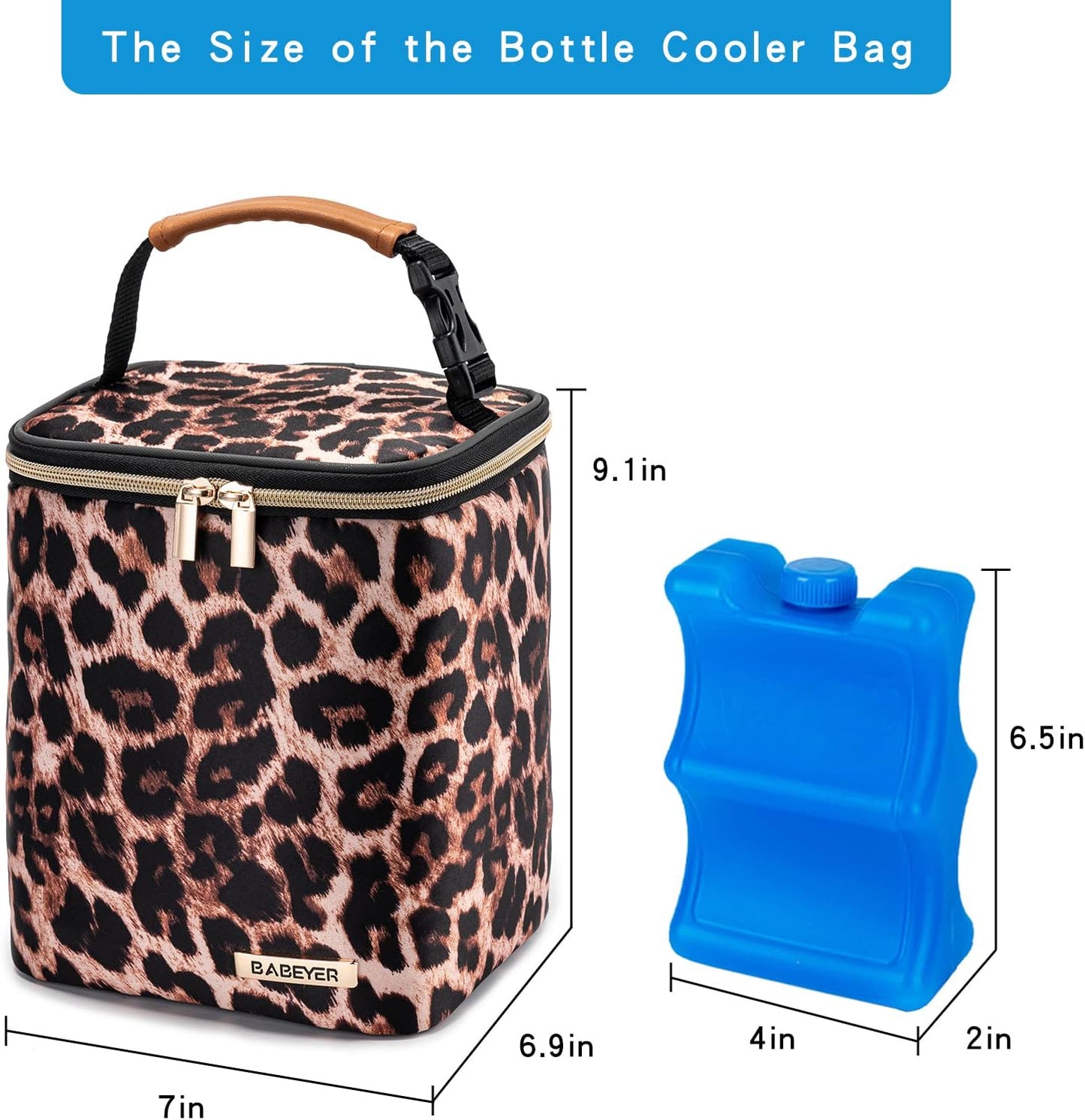 BreastMilk Cooler Bag with Ice Pack Fits 4 Baby Bottles Up to 9 Ounce, Baby Bottle Bag for Nursing Mom Daycare-Leopard Print