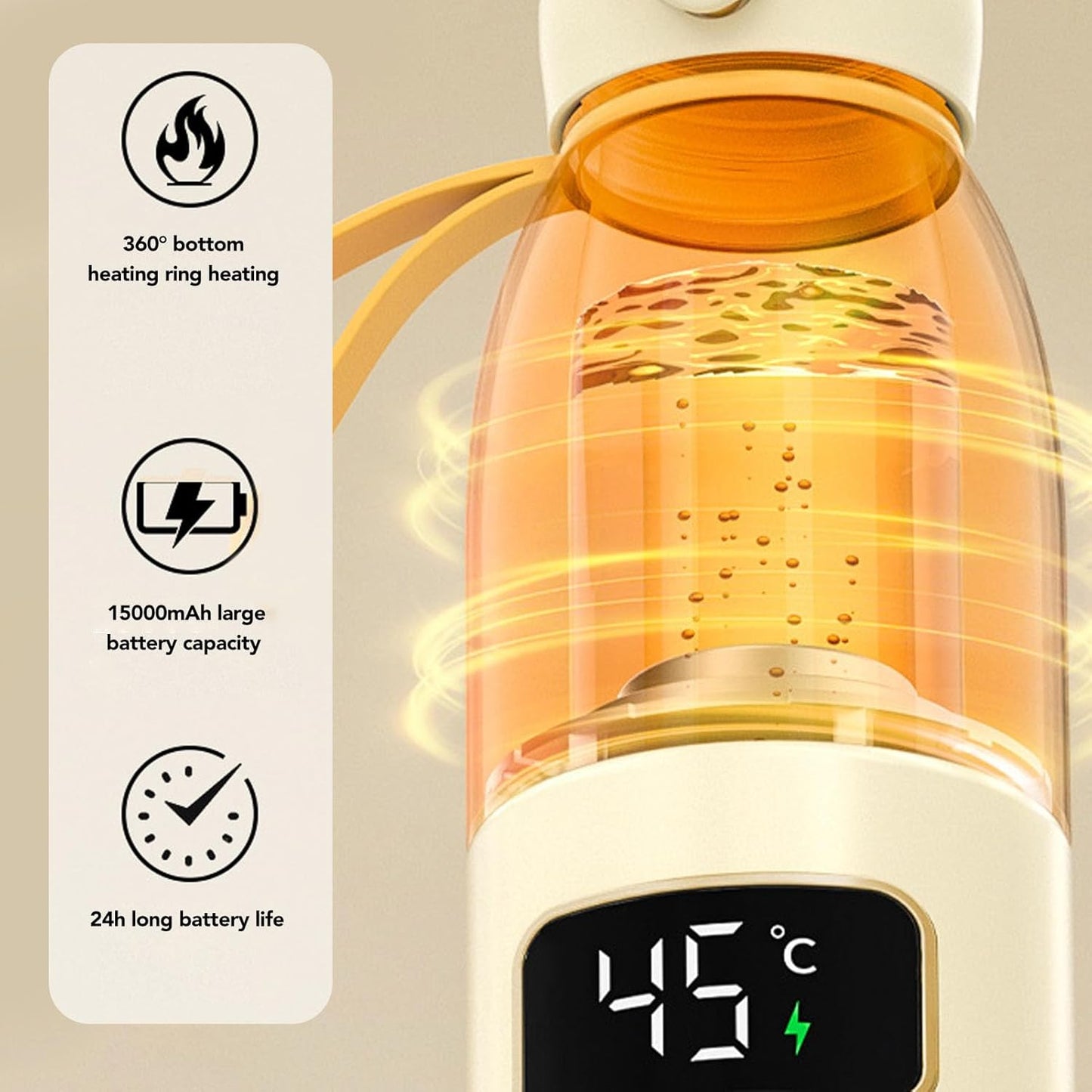 Portable Milk Kettle, 450ml Portable Bottle Warmer for Travel, Fast Heating Breast Milk and Formula Warmer, Smart Temperature Control, Electric Kettle for Car
