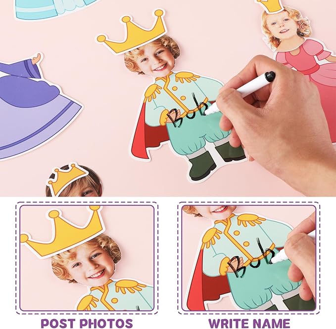 48Pcs Princess and Prince Crown Cutouts Bulletin Board Decorations Gold Crowns