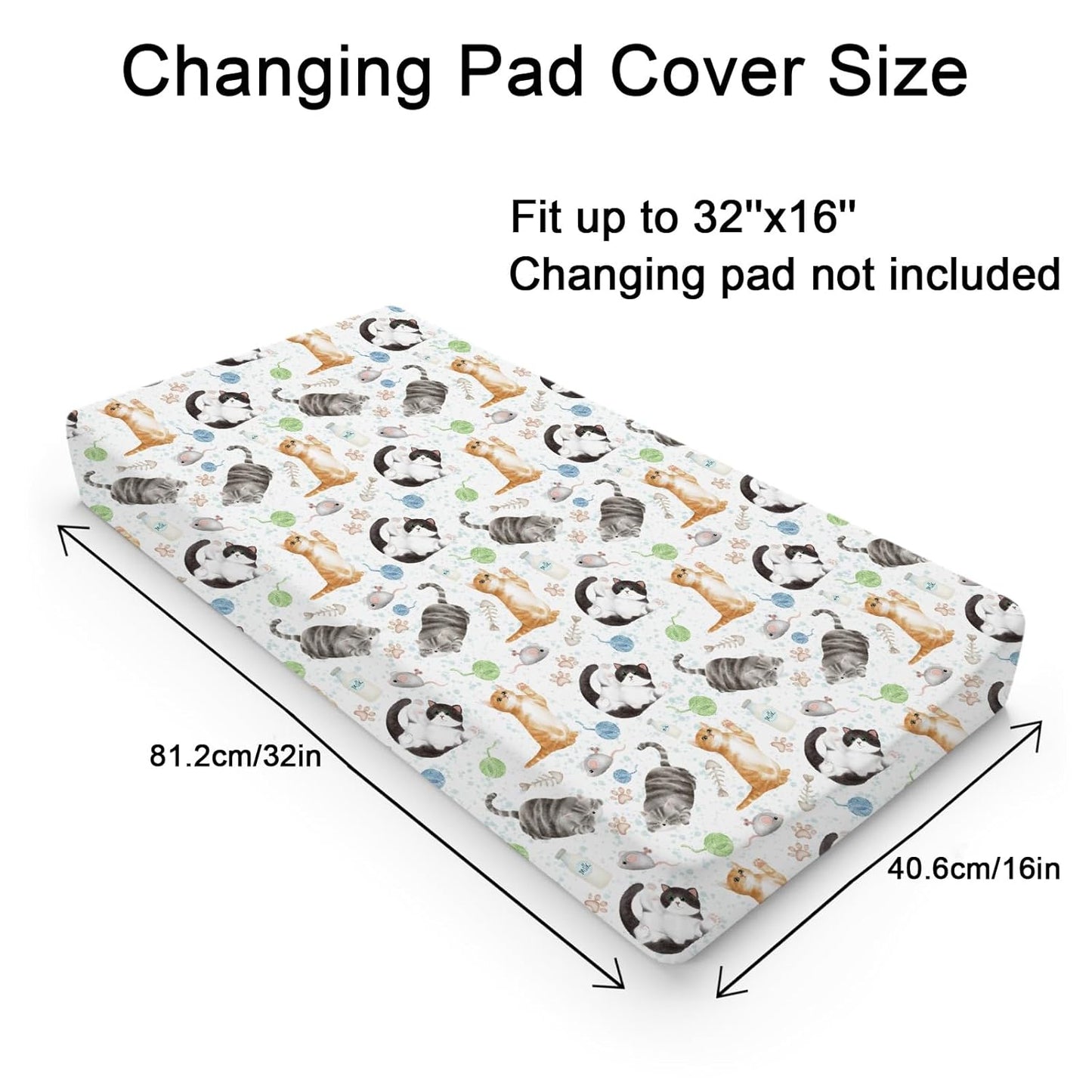Watercolor Cats Changing Pad Covers Cute Cats Paws Milk Baby Changing Table Sheet for Boy Girl Cats Lovers Gift Soft Breathable Stretch Fitted Diaper Changing Pad Table Mats Nursery Bedding 32''x16''