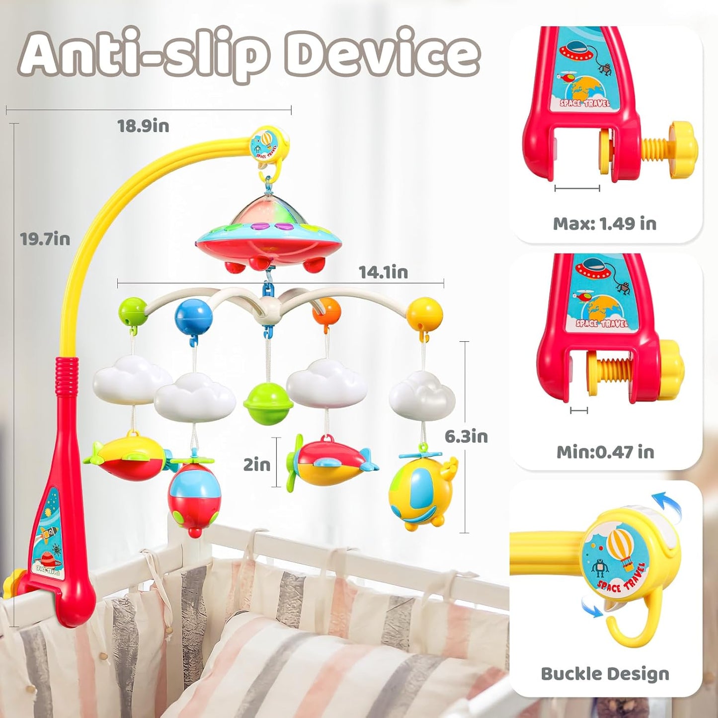 BOBXIN Baby Mobile for Crib, Crib Mobile with Projector and 108 Melodies Music, Crib Toys with Remote Control and Hanging Rattles Rotating,Toy for Newborn and Baby Boy Girl Sleep