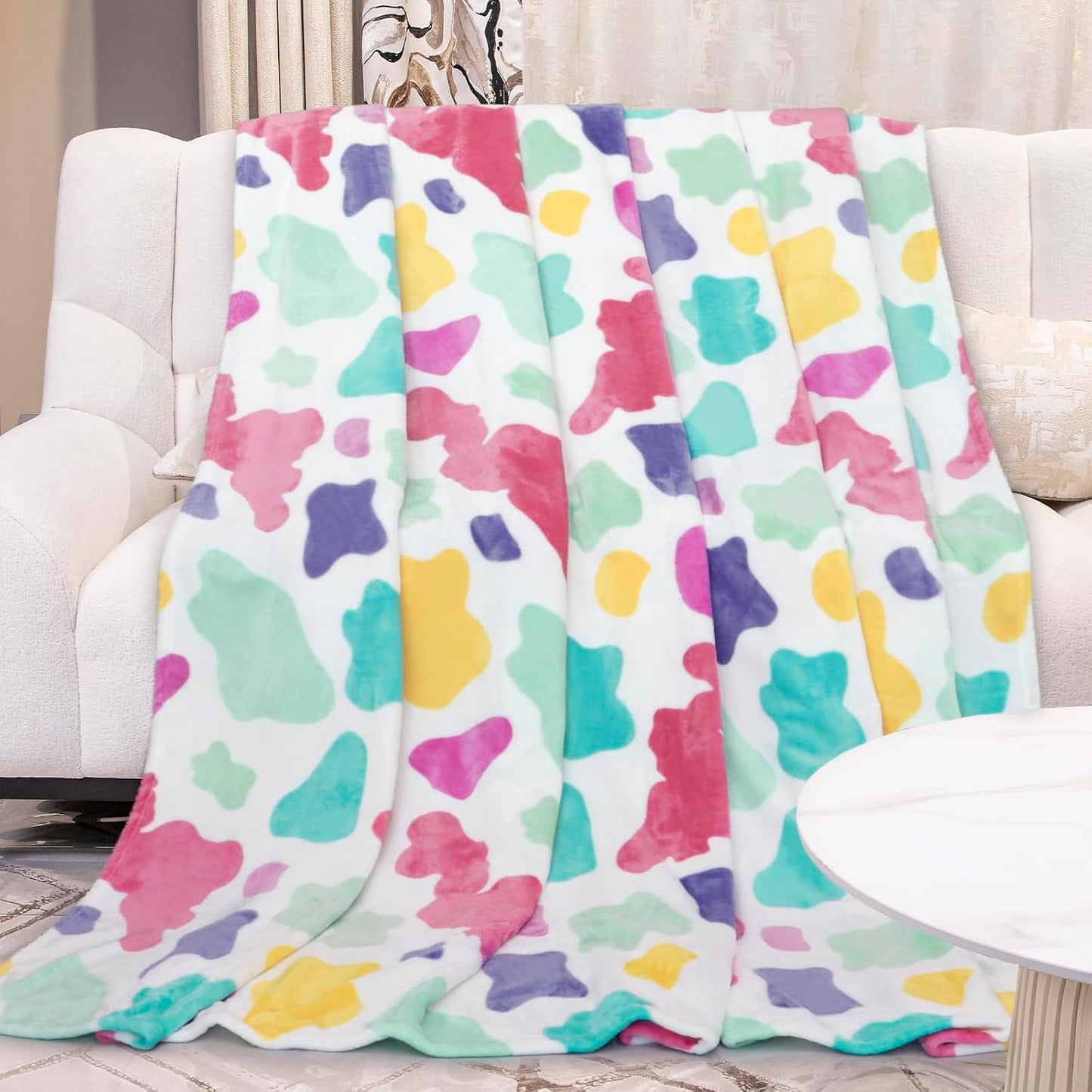 GEULAY Colorful Throw Blanket 50x60 - Cozy Multi Color Fleece Blanket for Bed, Couch, Sofa, Bedroom, Home Decor - Rainbow Gifts for Teens & Kids Birthday Christmas