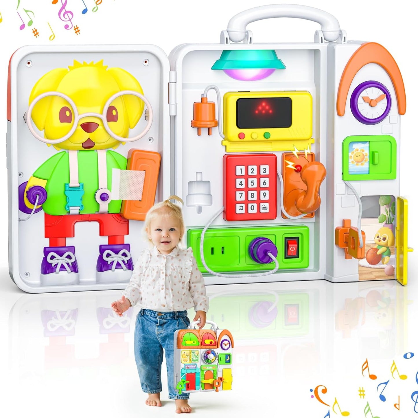 Montessori Busy Board for 1 Year Old Boy Girl, Musical Baby Toys 12-18 Months, Bilingual Learning Educational Toddlers Toys for 1-2 Year Old Birthday Gifts