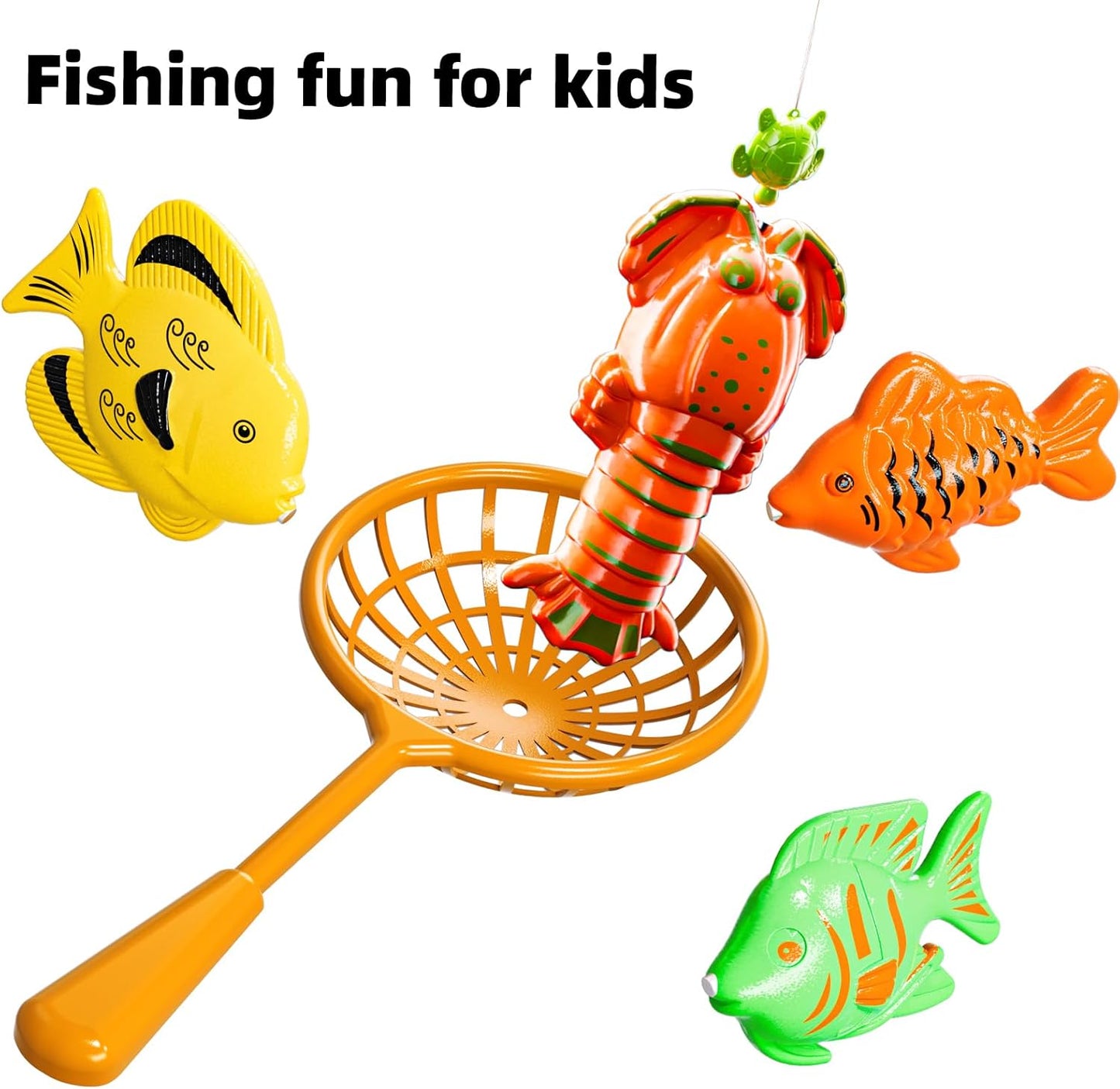 TEMI Fishing Toy Game for Kids 3 4 5 6 7 8 Years Old, 51 Fish Bath Playset for Toddlers, Toy Magnetic Rod and Fishing Net, Outdoor Water Toys for Kids Age 3-5, Party for Boy and Girl