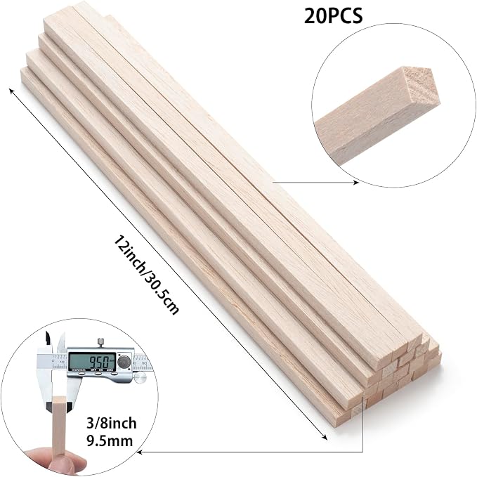 Balsa Wood Sticks, Square Wooden Dowel Rods, Balsa Wood Strips