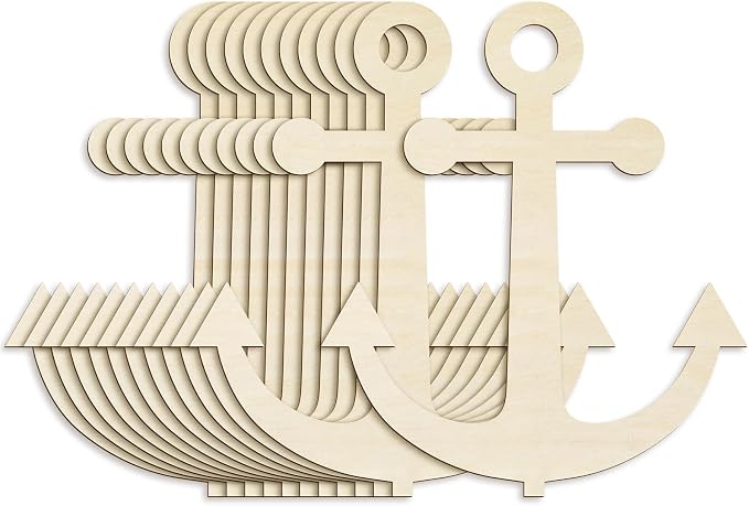 Anglechic 12 Pack 12 Inch Blank Anchor Cutout Unfinished Wood Anchor Slices