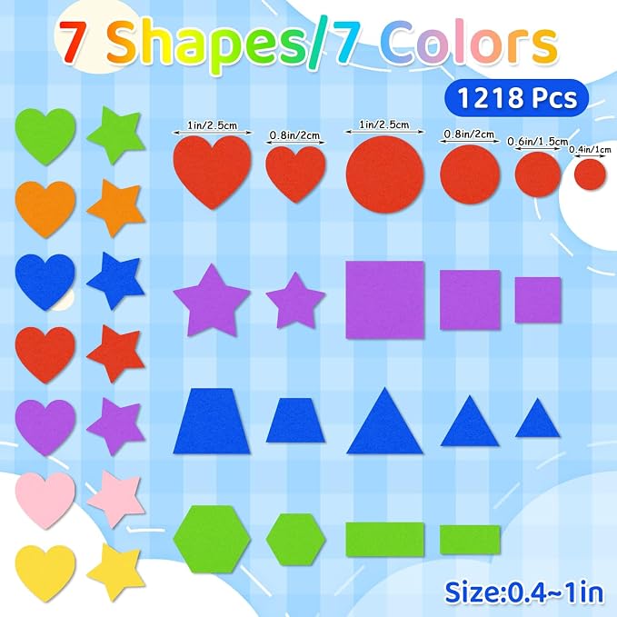 CCINEE 1218 Pcs Foam Stickers 7 Colors Self Adhesive Foam Shapes Sticker
