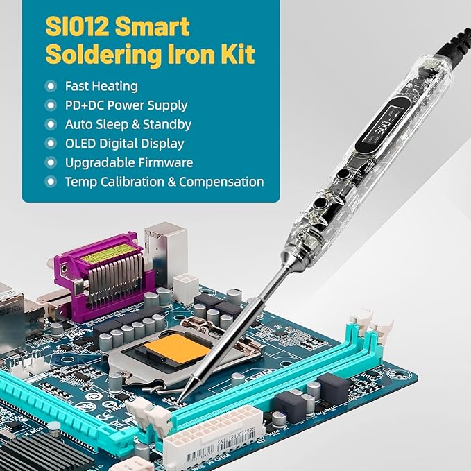 SEQURE SI012 Soldering Iron Kit, 68W Portable Soldering Iron Electric, Fast Heating, DC+PD Power Input, Digital OLED Display, Constant Temperature, Auto Sleep Welding Tool, TS-B2 Soldering Tip, XT60