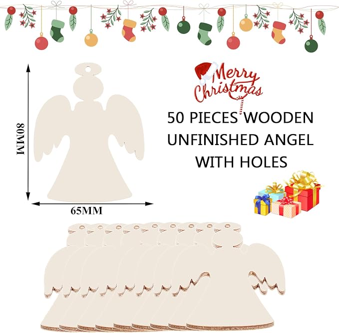 50PCS Unfinished Wood kit with Holes, Wooden Slice