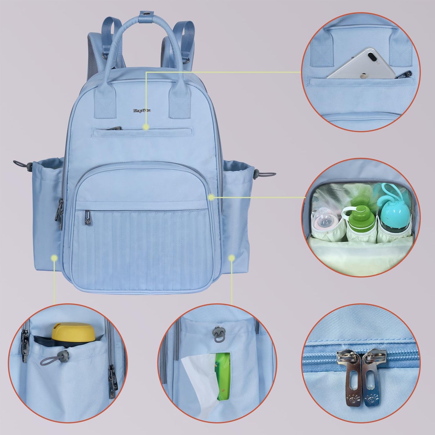 Hap Tim Diaper Bag Backpack, Large Capacity Baby Bag Backpack with Changing Pad,19 Pockets, 2 Stroller Clips, Baby Registry Search, Blue (2252-MLDL)