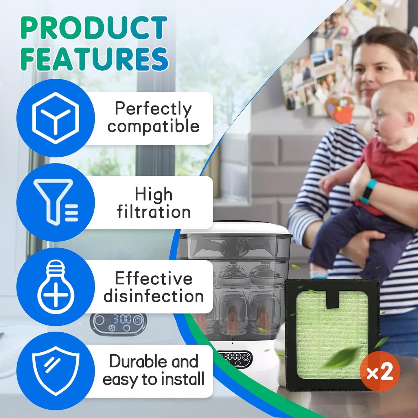 2Pack HEPA Filter Replacement for Baby Brezza Bottle Dryer Advanced