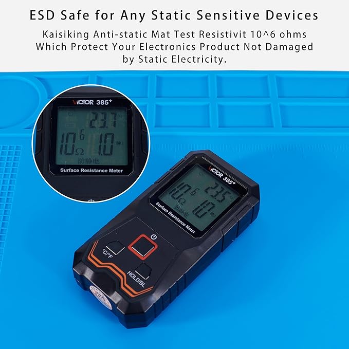 Kaisiking Anti-Static Mat Kit for Electronic - Anti Static Wrist Strap, Grounding Wire,Grounding Plug, ESD Pad 15.7'' x 11'' Heat Resistant Soldering Mat for Electronics Computer Repair