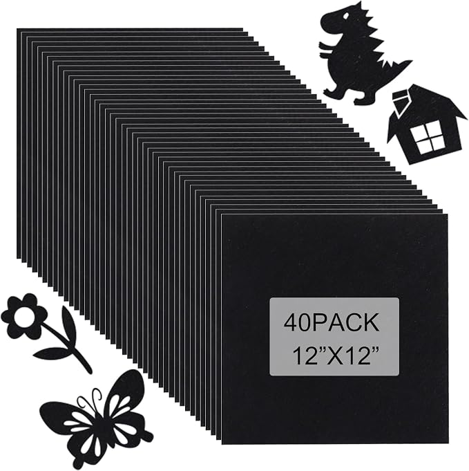 40 Pcs Stiff Felt Fabric Sheet for Crafts, 1mm Thick and 12”x12”Black Felt
