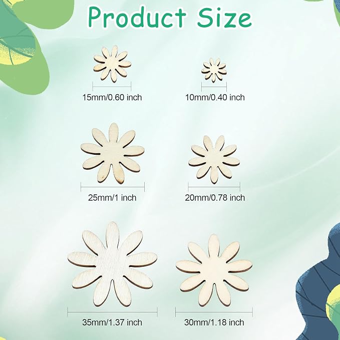 300 Pcs 6 Styles Wooden Flower Cutouts Unfinished Floral Wood Hanging Ornaments