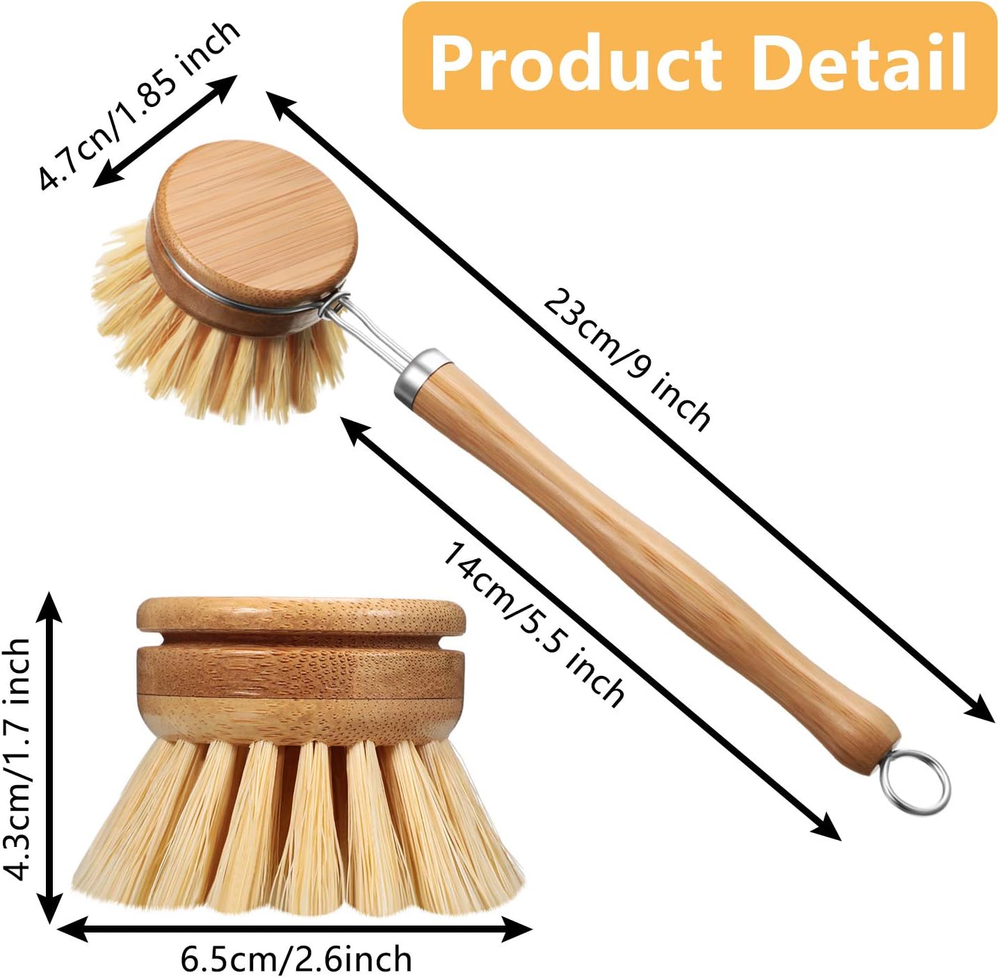 Patelai 8 Pieces Wooden Kitchen Dish Brush Include Bamboo Scrub Cleaning Brush and Replacement Heads Dish Scrubber for Kitchen Room Cleaning Supplies