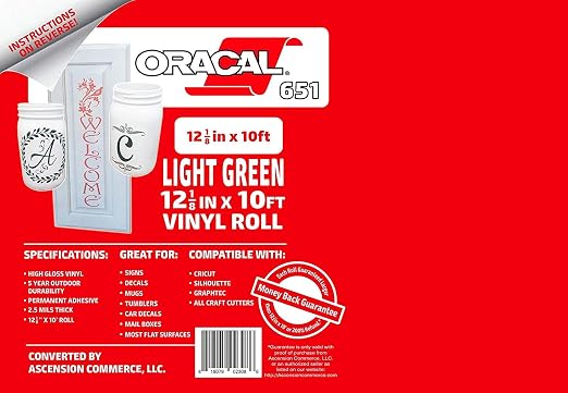 12.125" x 10ft Roll of Oracal 651 Light Green Craft Vinyl