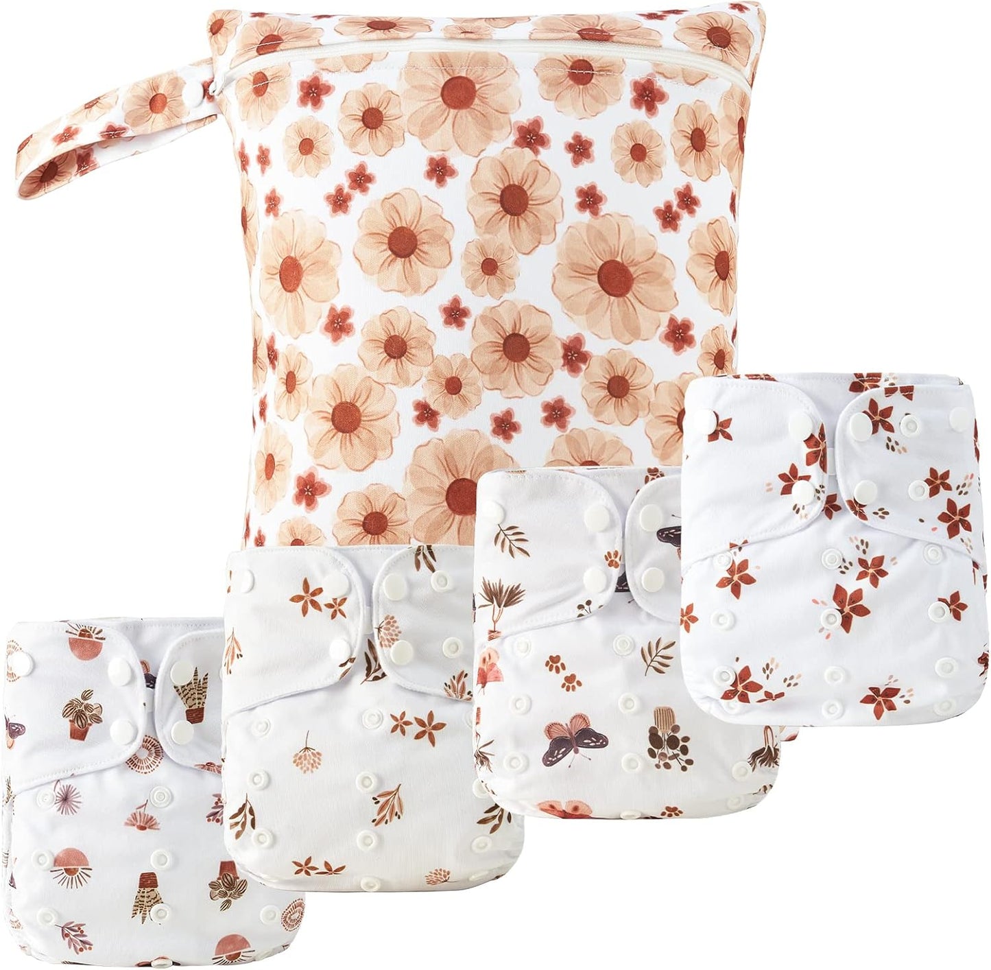 HappyFlute 9 Sets Newborn Baby Cloth Pocket Diapers One Size Adjustable Reusable for Baby Boys and Girls(6-33 pounds,0-3 Years),One Wet Bag+4Diapers and 4Inserts