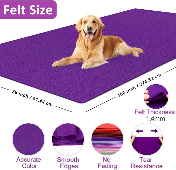 XSEINO Purple Large Felt Fabric 108" X 36 ", 1.4 mm Thick Soft Felt Fabric Sheet