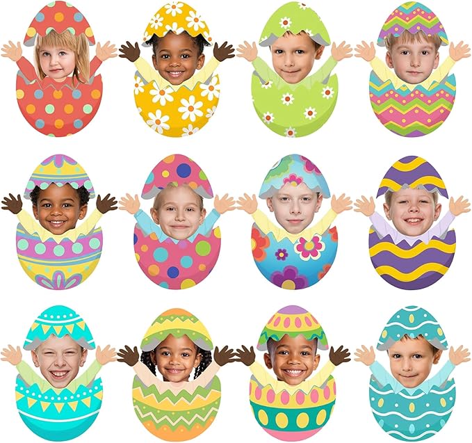 Gersoniel 72 Pcs Kid Easter Egg Face Decor, Easter Bulletin Board Cutout |