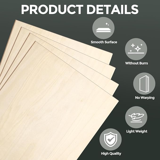 30 Pack Basswood Sheets, Smooth Surface, Uniform Thickness, No Burrs, No Warping