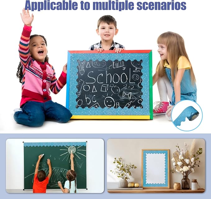 70Ft Shine Blue Bulletin Board Borders，Scalloped Poster Boards Decorations Trim