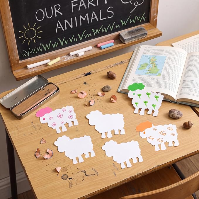 Geyee 100 Pcs Sheep Cutouts for Bulletin Board Classroom Wall Decor, Lamb Paper