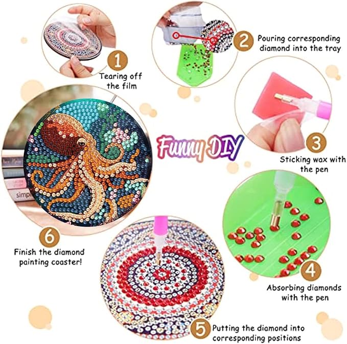 8 Pack Diamond Art Coasters, Ocean animal Diamond Painting Coasters Kits |