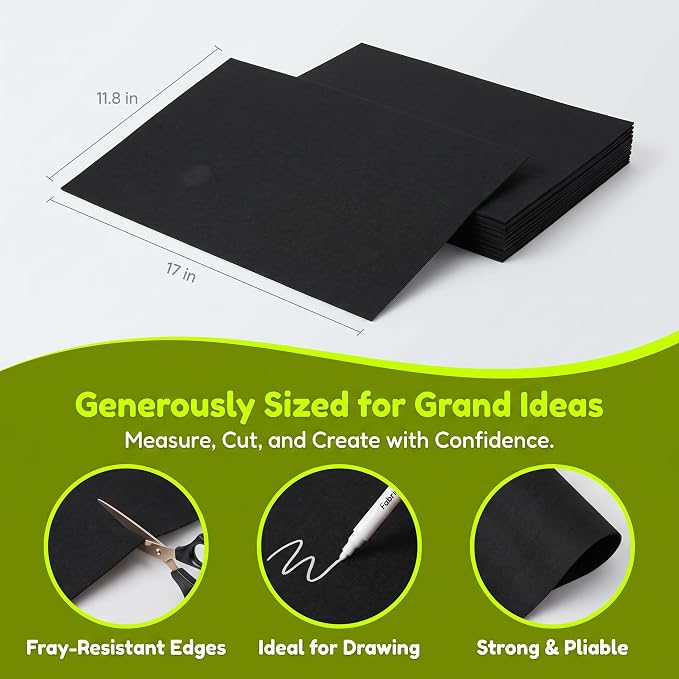 WUWEOT 10 Pack Black Stiff Felt Sheet, 17x11.8 Inches Fabric Hard Felt Squares