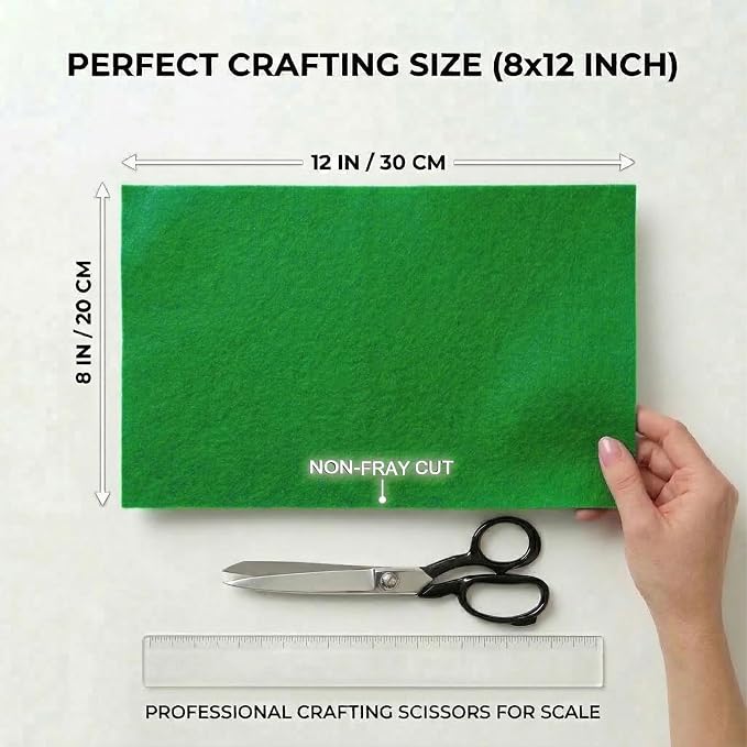 Green Felt Fabric Sheets Stiff 20 Pcs 8" X 12", 1mm Thick Assorted Color Sewing