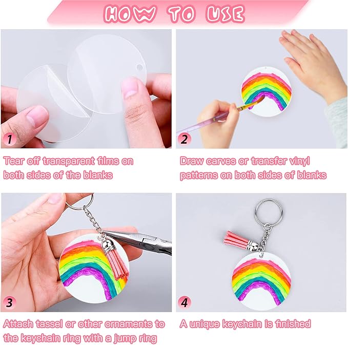 ZOCONE 144 PCS 2 INCH Acrylic Keychain Blanks Set, Display Card, Packing Bag