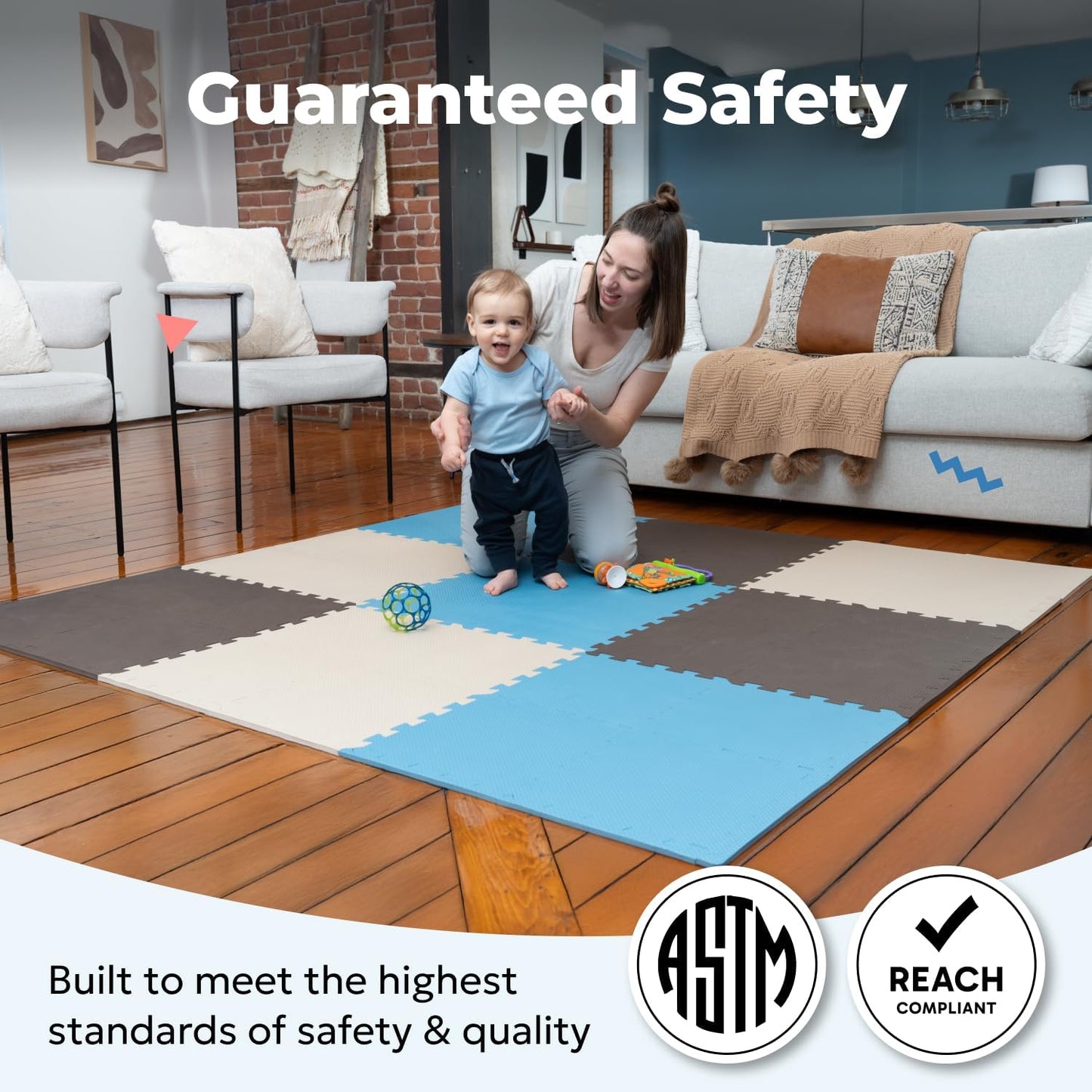MioTetto Baby Play Mat, Soft Foam Floor Tiles for Kids. Adjustable Interlocking Foam Tiles, Fits with 74x74 Playpen Baby mat for Crawling & Development, Safe & Non-Toxic Playmat for Babies 6-12 Months