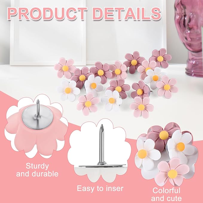 30PCS Cute Push Pins, Bulletin Board Pins, Bulletin Board Decorations, Flower