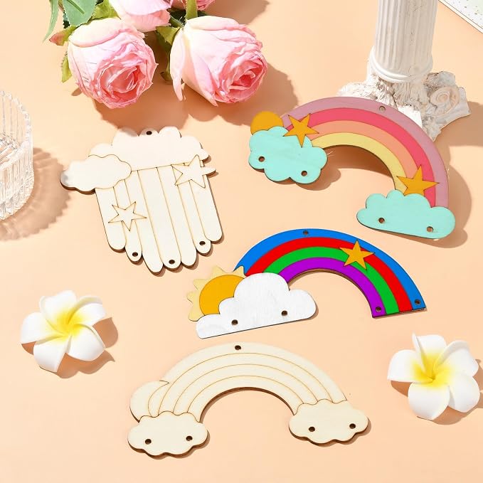 40 Pcs 4 Styles Unfinished Wood Rainbow Cutouts Wooden Rainbow Charms