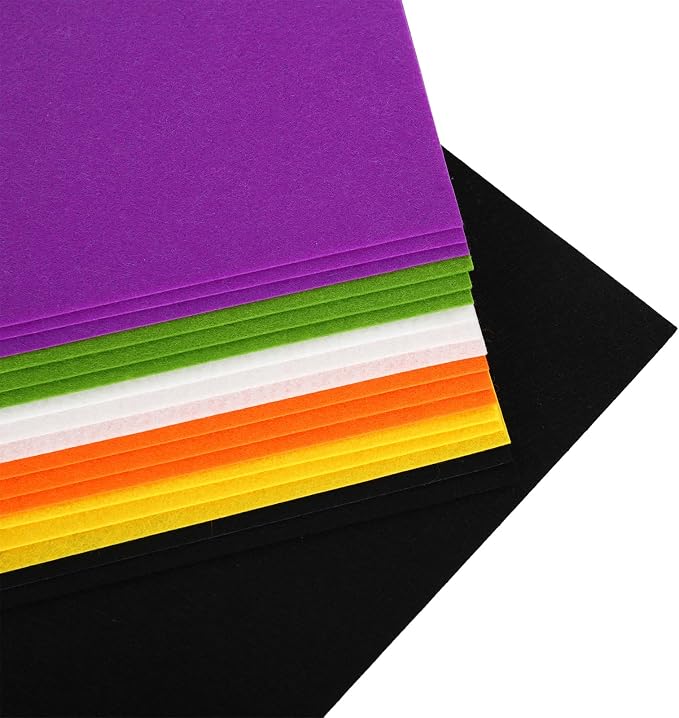 Whaline 18Pcs Halloween Felt Fabric Sheets Black Orange Assorted Soft Thick
