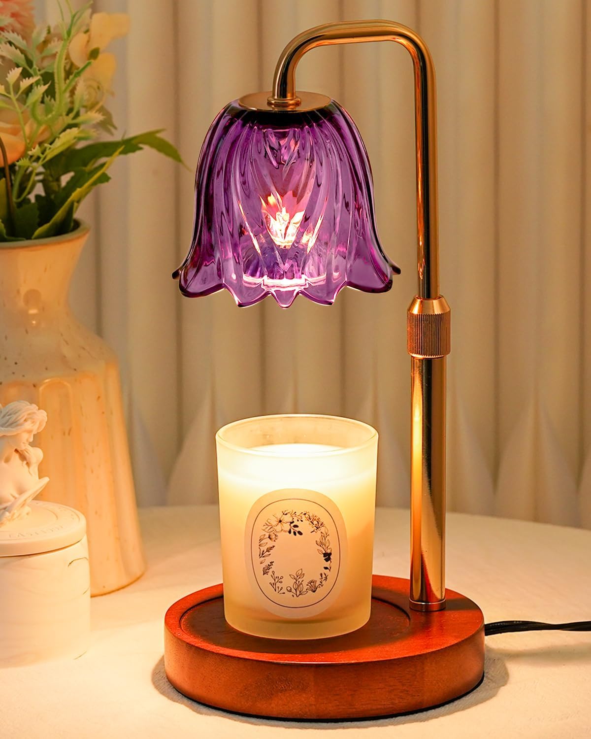 Flower Candle Warmer Lamp with Timer Dimmable, Candle Warming Lamp Height Adjustable, Christmas Gifts for Women Mom, Wax Melt Warmer for Jar Candles, House Warming Gifts New Home Decor