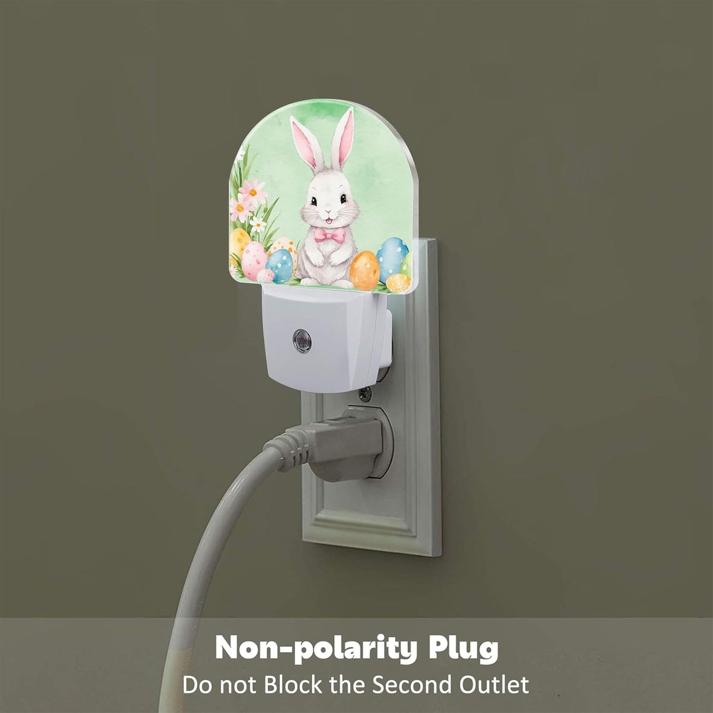 Cute Easter Bunny and Eggs Night Light, Easter Rabbit and Flowers Dusk to Dawn Night Light Plug in,0.5w Energy Saving Sleep Friendly NightLight for Kids Boys Girls Home Decor