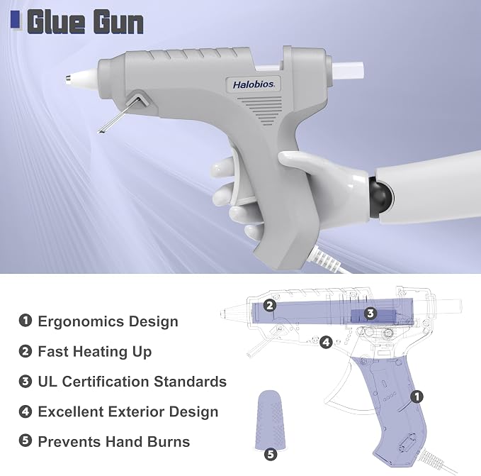 Halobios Hot Glue Gun, Fast Preheating Hot Melt Glue Gun