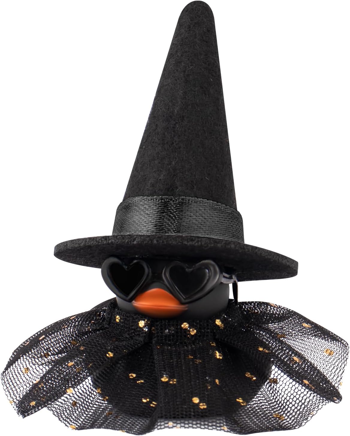wonuu Car Dashboard Witch Black Rubber Ducks for Halloween, Decorations Duck for Office Desk Ornament Accessories with Hat Glasses Skirt, Black
