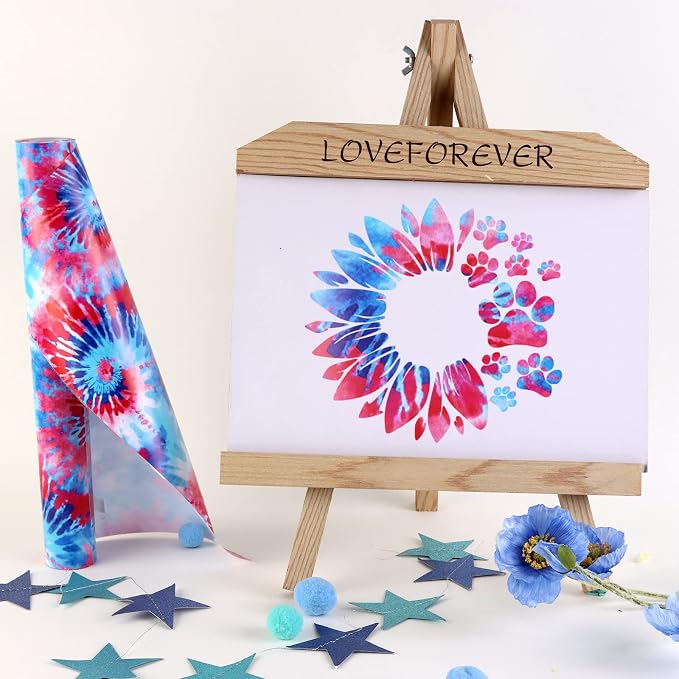 Tintnut Tie Dye Permanent Vinyl Roll 12in x 5ft Blue Red Adhesive Vinyl | Swirl