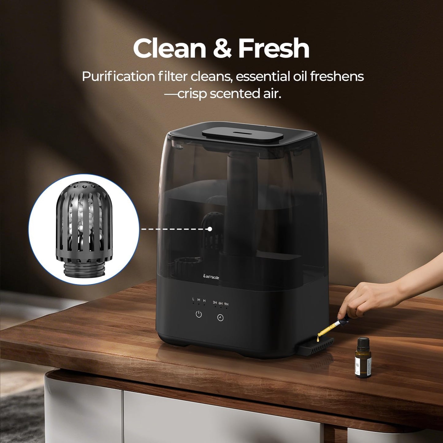 Top Fill Humidifiers for Bedroom, 4.0L Tank Cool Mist Humidifiers for Large Room, 40H Runtime, 28dB Quiet Ultrasonic Air Humidifier for Home, Plants with 9H Timer, Aroma Tray