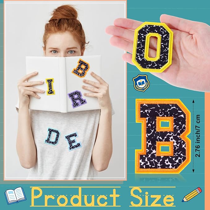 WILLBOND 52 Pcs Back to School Composition Poster Board Alphabet Patches 2.8