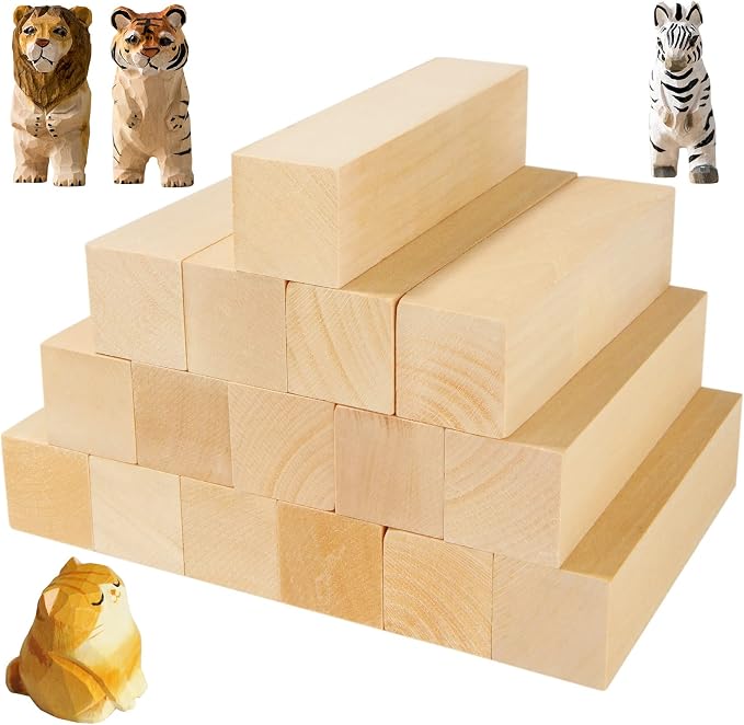 QTLCOHD 16 Pcs Basswood Carving Blocks 6 x 1.5 x 1.5 inch | Whittling Bass Wood