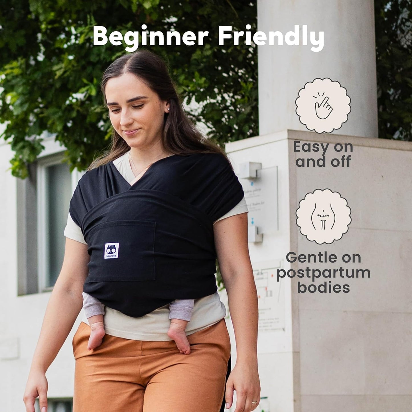 CuddleCarry™ Pre-Wrapped Baby Ring Sling by CuddleBug - Adjustable, Lightweight Baby Carrier Wrap - Ergonomic Front Carry for Newborn to Toddler (0-36m, 8-35 lbs) - Black