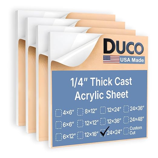 Duco White Cast Acrylic Sheets 1/4" Thick 24" x 24"